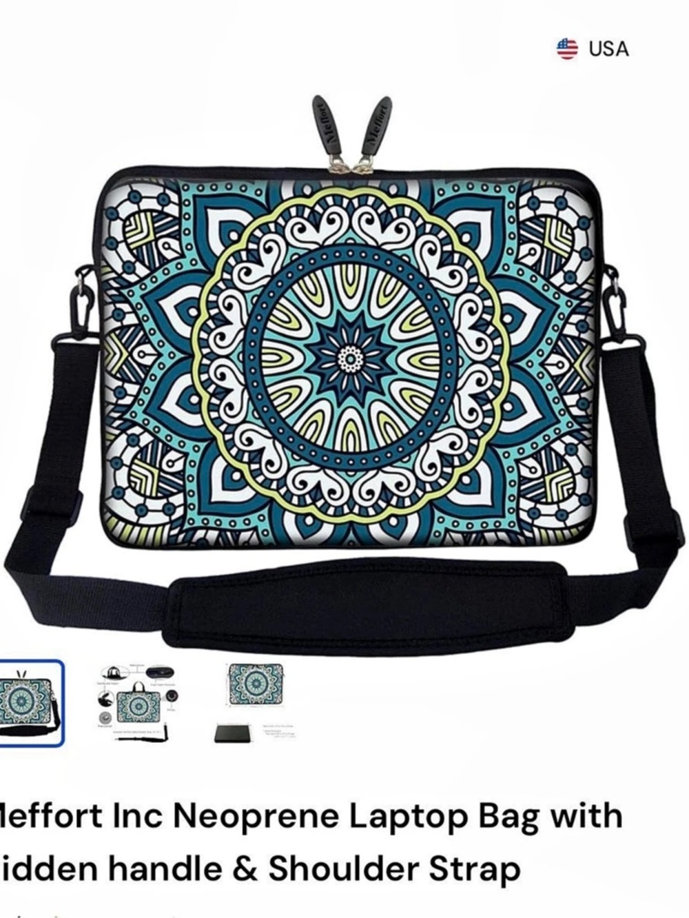 Meffort Inc Neoprene Laptop Bag with Hidden Handle & Shoulder Strap Blue & Black